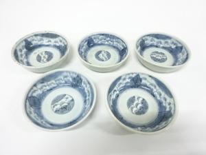 古伊万里　青磁　染付　なます皿　5客